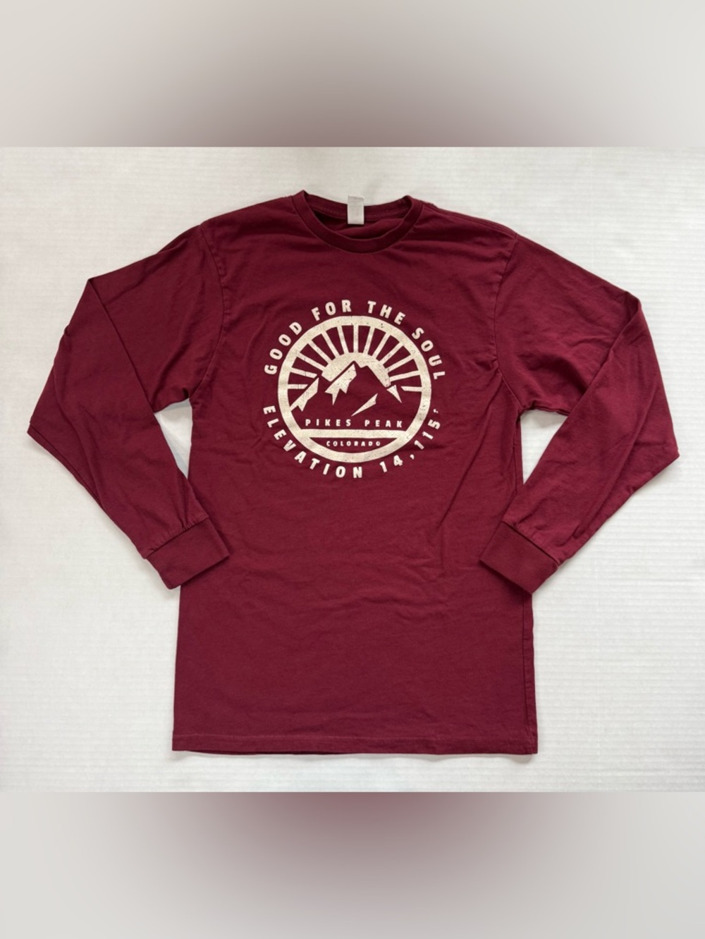 Pikes Peak Colorado Long Sleeve T-Shirt Burgundy Size S